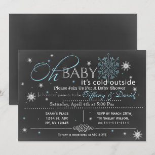 Invitation Baby shower du couple de neige bleu hiv
