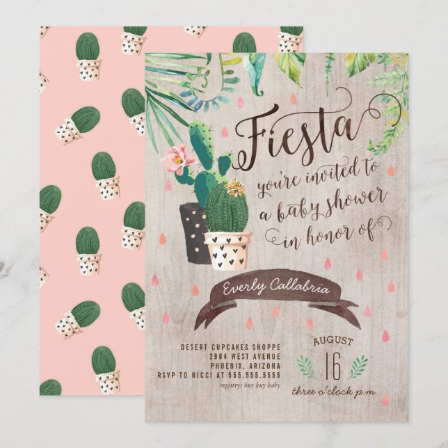 Invitation Baby shower du désert de Cactus (Devant / Derrière)