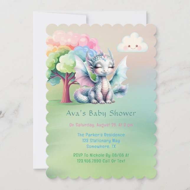 Invitation Baby shower du Dragon Cute Pastel (Devant)