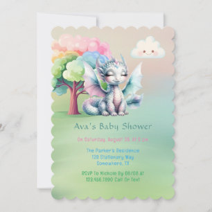 Invitation Baby shower du Dragon Cute Pastel