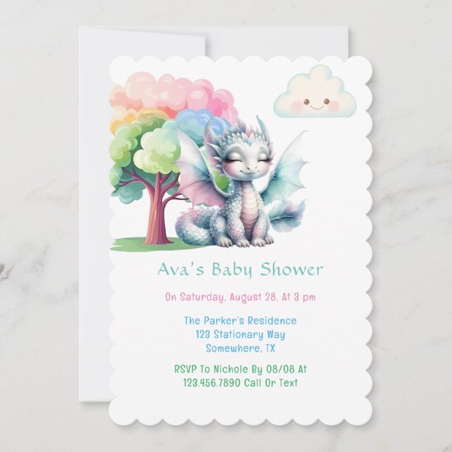 Invitation Baby shower du Dragon Cute Pastel (Devant)