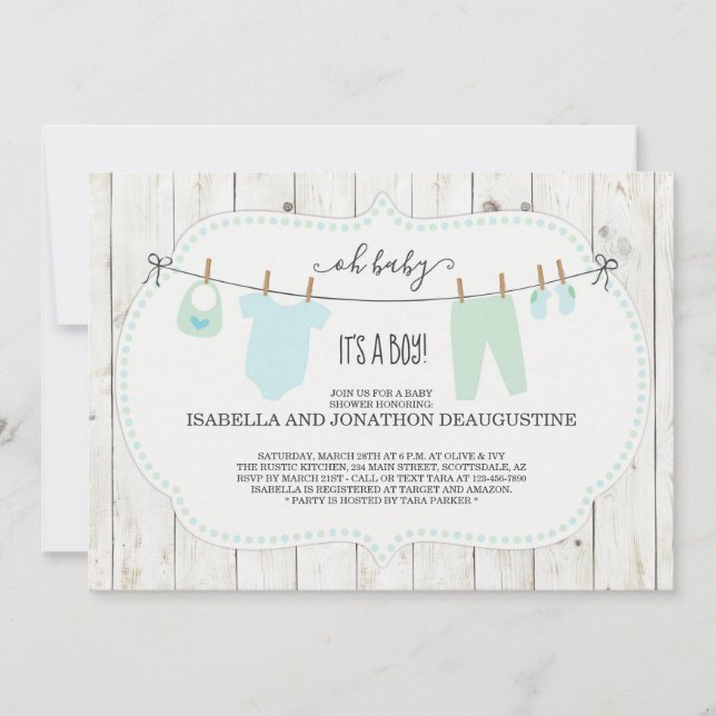 Invitation Baby shower du garçon| Ligne de vêtemen (Devant)