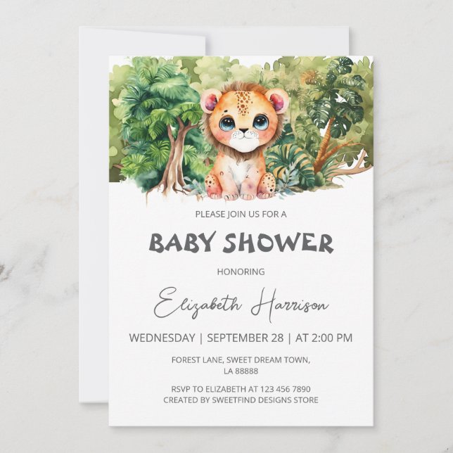 Invitation Baby shower du garçon Lion Jungle King (Devant)
