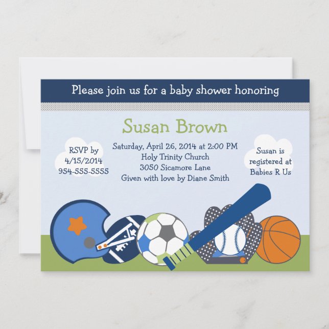 Invitation Baby shower du joueur sportif (Devant)
