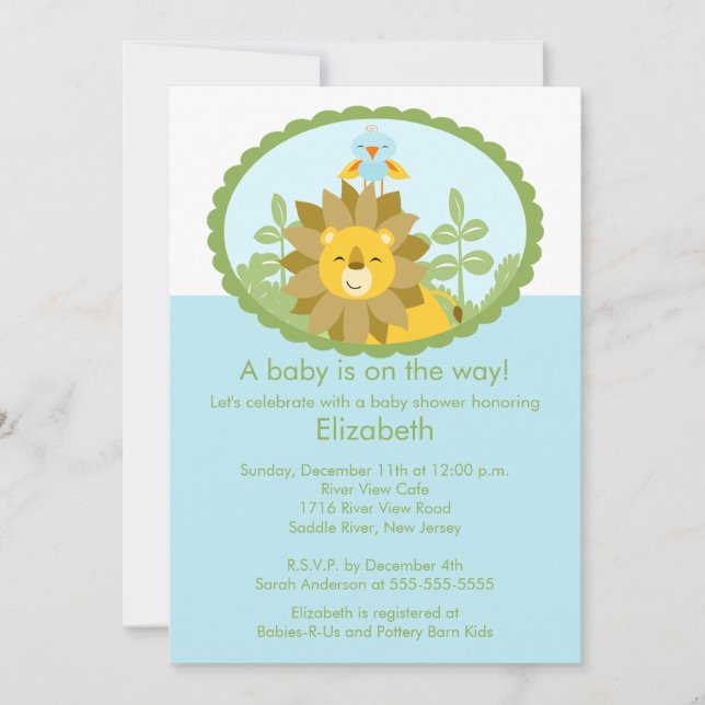 Invitation Baby shower du lion de la jungle (Devant)
