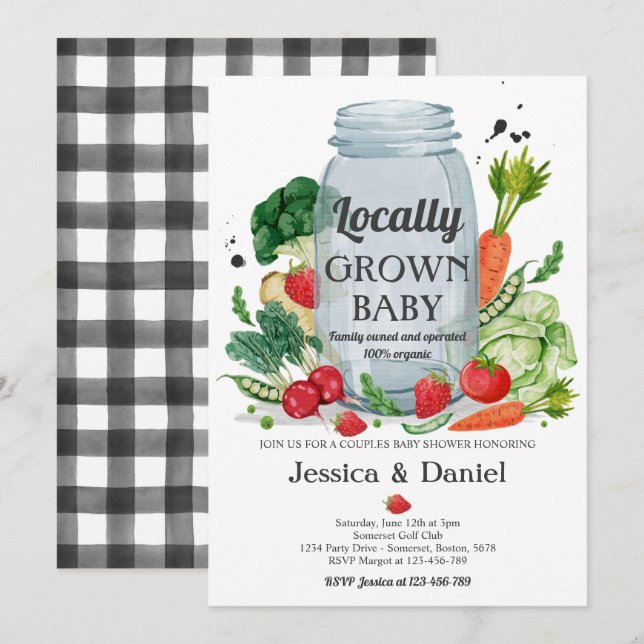 Invitation Baby shower du marché des fermiers cultivé localem (Devant / Derrière)