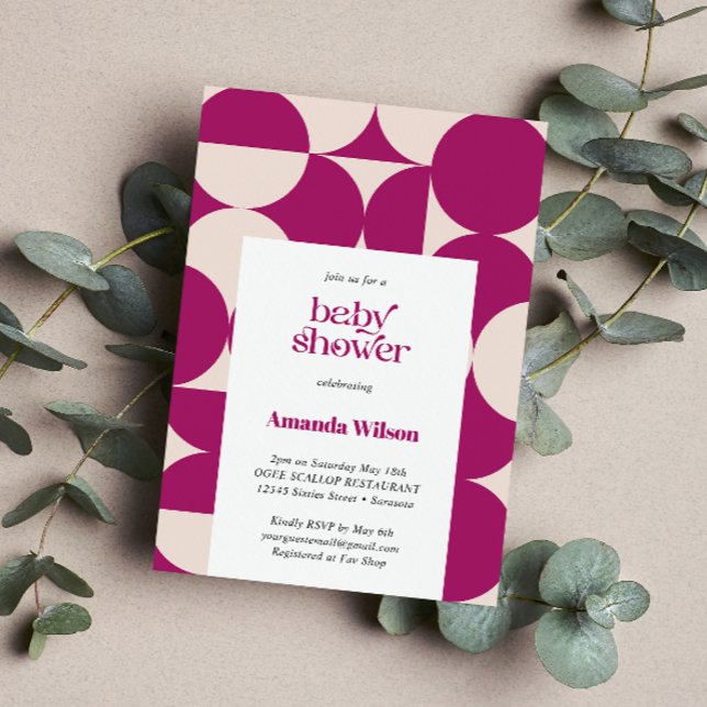 Invitation Baby shower du milieu du siècle de la St-Jacques (Purple Gender Neutral Mid Century Modern baby shower invitation. Retro Vintage)