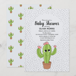 Invitation Baby shower du nom du Plante de Cactus neutre entr