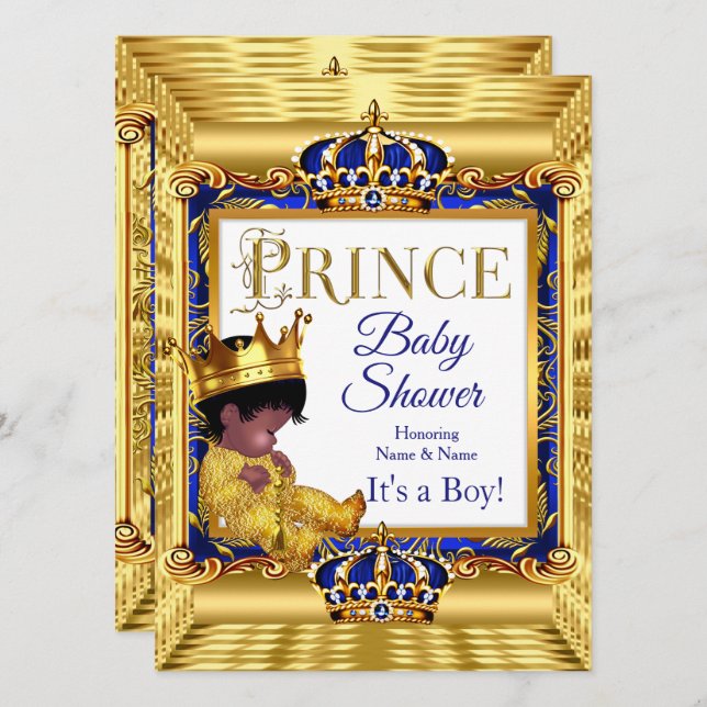 Invitation Baby Shower du Petit Prince Sombre Doré Ethnique B (Devant / Derrière)