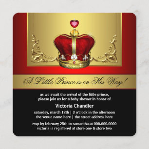 Invitation Baby Shower du Prince Couronne d'Or Rouge
