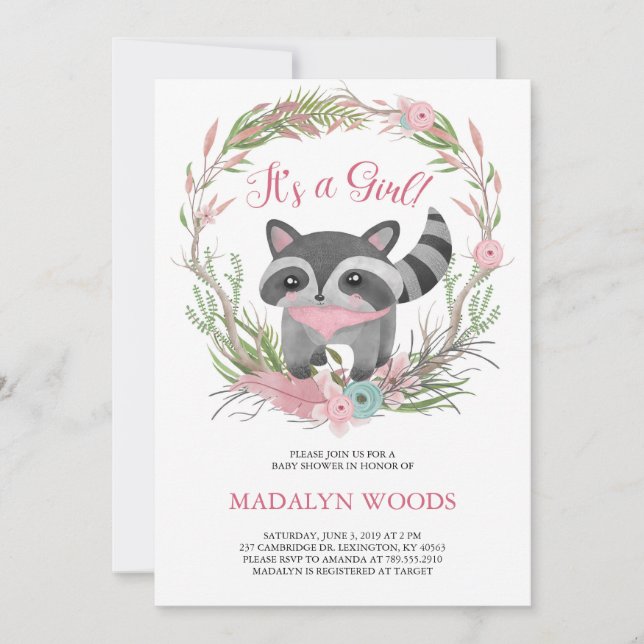 Invitation Baby shower du raton laveur de bois mig (Devant)