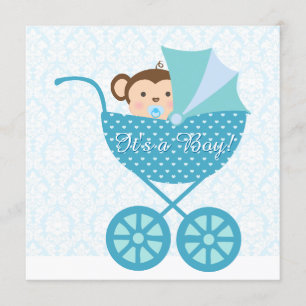 Invitation Baby shower du singe bleu