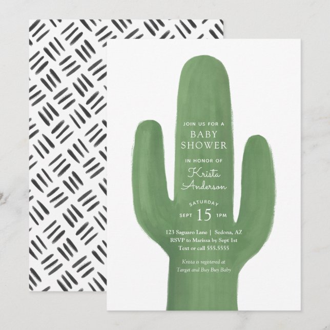 Invitation Baby shower du sud-ouest de Boho Cactus (Devant / Derrière)