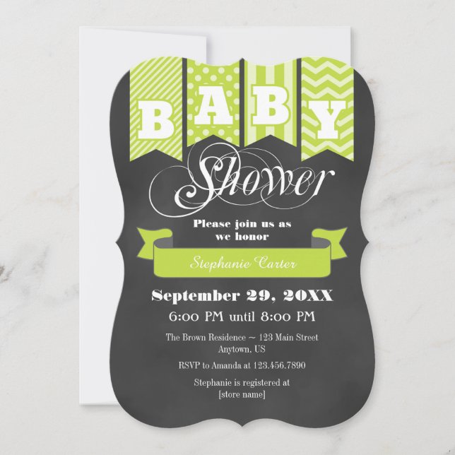 Invitation Baby shower du tableau de bord vert de  (Devant)