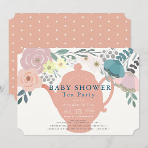 Invitation Baby shower du Tea Party à la florale rose