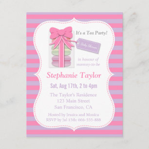 Invitation Baby shower du Tea Party de Macaron, rose et viole