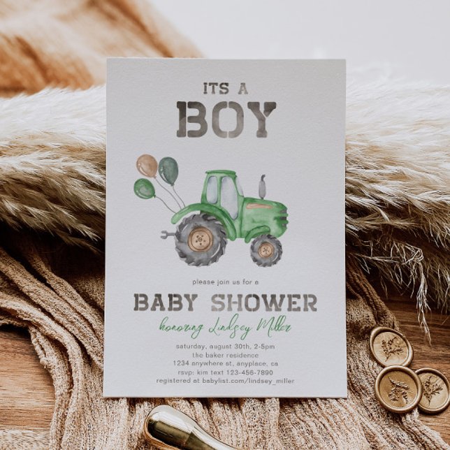 Invitation Baby shower du tracteur | Tracteur vert (Créateur téléchargé)
