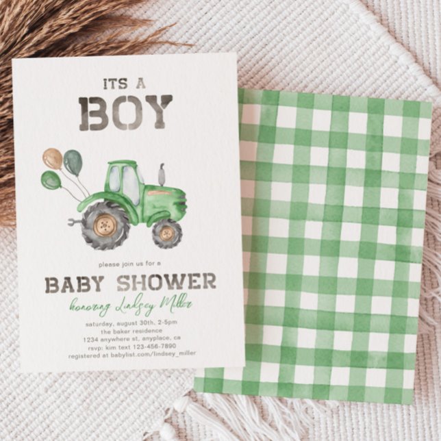 Invitation Baby shower du tracteur | Tracteur vert (Créateur téléchargé)