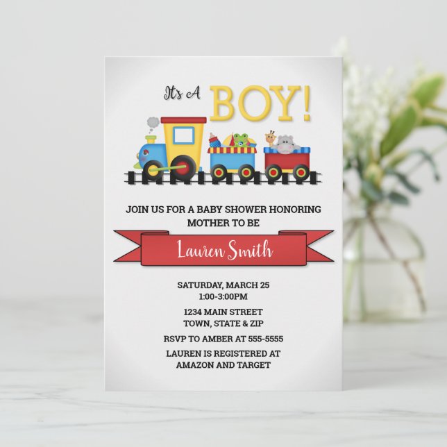 Invitation Baby shower du train (Debout devant)