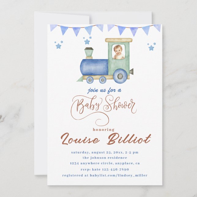 Invitation Baby shower du train Watercolor (Devant)
