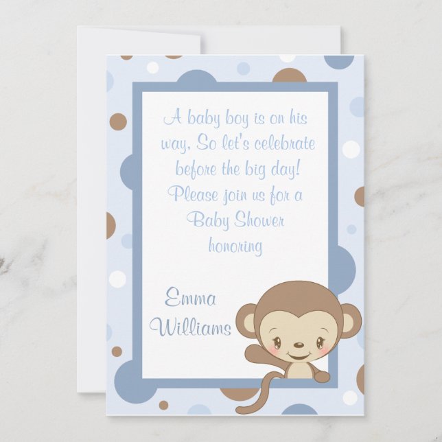 Invitation Baby shower du zoo de singe Invitation-Blue (Devant)