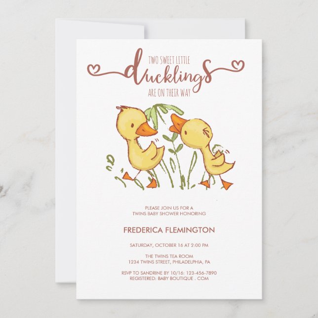 Invitation Baby shower Ducklings Twins (Devant)