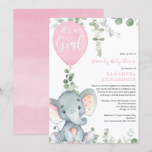 Invitation baby shower d'une fille au volant d'une jolie végé