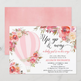 Invitation baby shower d'une montgolfière florale rose vif