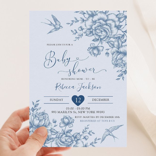 Invitation Baby shower Dusty Blue Chinoiserie (Créateur téléchargé)