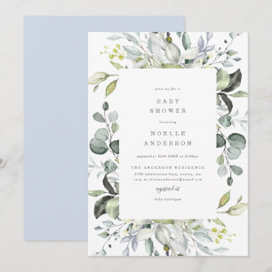 Invitation Baby shower Dusty Blue Florals