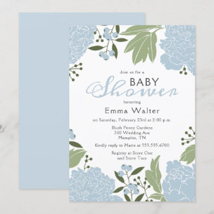 Invitation Baby shower Dusty Blue Peonies