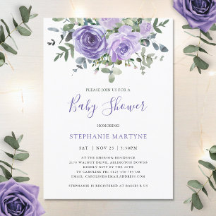 Invitation Baby shower Dusty Purple Rose Botanique