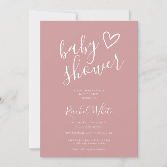 Invitation Baby shower Dusty Rose rose bébé fille (Devant)