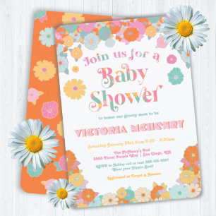 Invitation Baby shower électrique à fleurs de l'Hippie 70 des