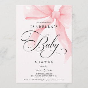 Invitation Baby Shower Élégant à l'Aquarelle Rose Ruban