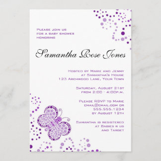 Invitation Baby shower élégant à papillons violets et blancs