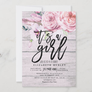 Invitation Baby shower Elégant aquarelle Floral Bois rustique