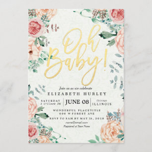 Invitation Baby shower Elegant Aquarelle Floral Gold Script