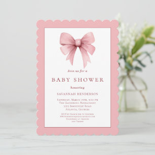 Invitation Baby-Shower Élégant avec Ruban Rose