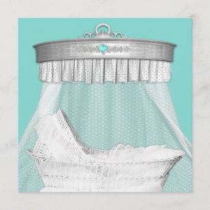 Invitation Baby Shower élégant bleu sarcelle et argent