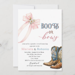 Invitation Baby shower Elegant Boots ou Bows Aquarelle