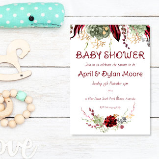 Invitation Baby-Shower Élégant Bourguignon Floral pour les Co