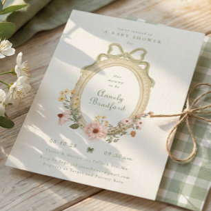 Invitation Baby Shower Élégant cadre de fille florale sauge