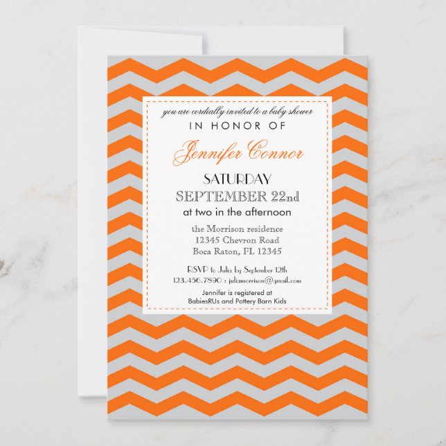 Invitation Baby shower Elegant Chevron Unisex (Devant)