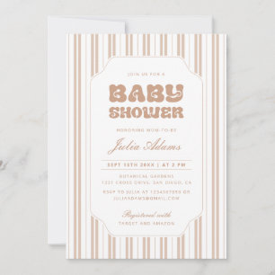 Invitation Baby Shower élégant Choco Brun motif rayé