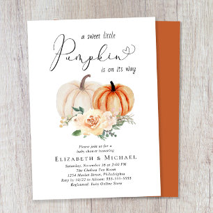 Invitation Baby shower Elégant Citrouille Aquarelle Couples