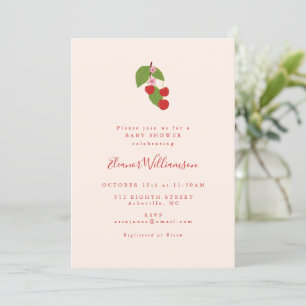 Invitation Baby Shower Élégant Crème aux Cerises Illustré