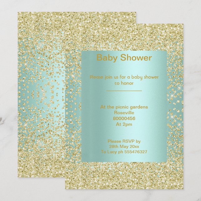 Invitation Baby shower élégant Cristal vert Mint (Devant / Derrière)