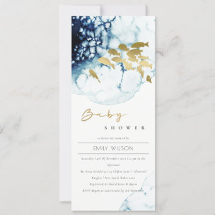 Invitation Baby shower ÉLÉGANT DE POISSONS SOUS-MARINS GOLD N