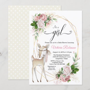 Invitation Baby shower élégant de région boisée de fille de